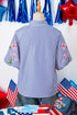 Stripe Lily Floral Embroidered Puff Sleeve Button Down Shirt