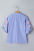 Stripe Lily Floral Embroidered Puff Sleeve Button Down Shirt