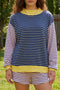 Stripe Long Sleeve Pullover Ribbed Knit Casual Short Set