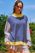 Stripe Long Sleeve Pullover Ribbed Knit Casual Short Set