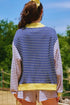 Stripe Long Sleeve Pullover Ribbed Knit Casual Short Set