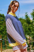 Stripe Long Sleeve Pullover Ribbed Knit Casual Short Set