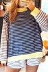 Stripe Long Sleeve Pullover Ribbed Knit Casual Short Set
