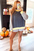 Stripe Long Sleeve Pullover Ribbed Knit Casual Short Set