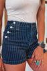 Stripe Metal Button Detail Womens Denim Shorts