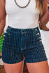 Stripe Metal Button Detail Womens Denim Shorts