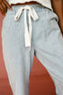 Stripe Mid Rise Drawstring Wide Leg Denim Jeans