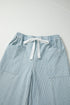 Stripe Mid Rise Drawstring Wide Leg Denim Jeans