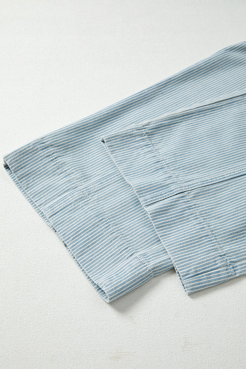 Stripe Mid Rise Drawstring Wide Leg Denim Jeans
