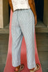 Stripe Mid Rise Drawstring Wide Leg Denim Jeans
