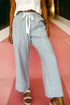 Stripe Mid Rise Drawstring Wide Leg Denim Jeans