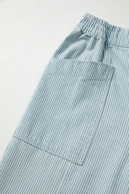 Stripe Mid Rise Drawstring Wide Leg Denim Jeans