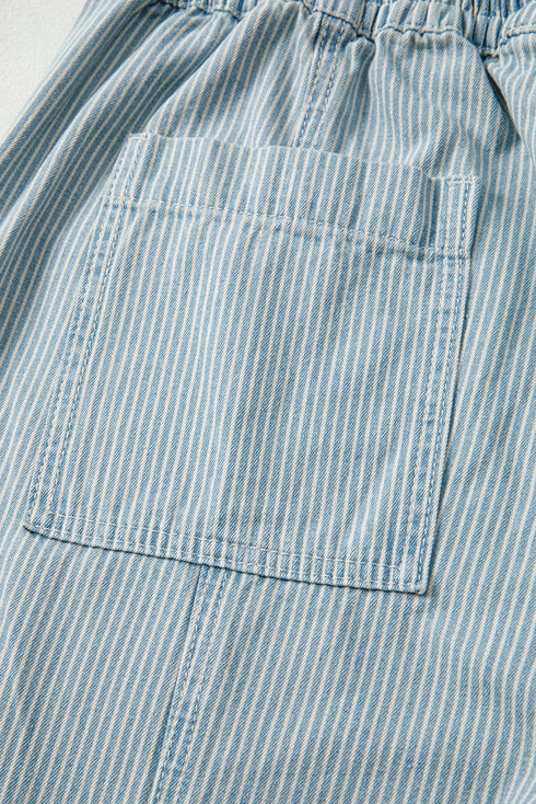 Stripe Mid Rise Drawstring Wide Leg Denim Jeans