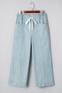 Stripe Mid Rise Drawstring Wide Leg Denim Jeans