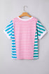 Stripe Mixed Pattern Patchwork Asymmetrical Hem Loose Tee