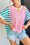 Stripe Mixed Pattern Patchwork Asymmetrical Hem Loose Tee