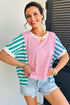 Stripe Mixed Pattern Patchwork Asymmetrical Hem Loose Tee