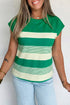 Stripe Mixed Print Crew Neck Cap Sleeve T Shirt