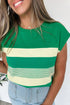 Stripe Mixed Print Crew Neck Cap Sleeve T Shirt