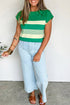 Stripe Mixed Print Crew Neck Cap Sleeve T Shirt