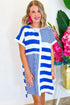 Stripe Mixed Printed Short Sleeve Shift Mini T Shirt Dress
