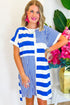 Stripe Mixed Printed Short Sleeve Shift Mini T Shirt Dress