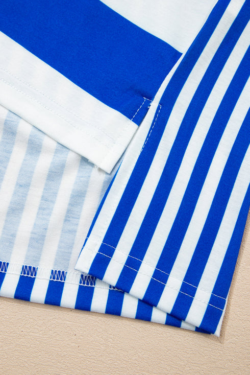 Stripe Mixed Printed Short Sleeve Shift Mini T Shirt Dress