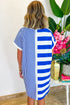 Stripe Mixed Printed Short Sleeve Shift Mini T Shirt Dress
