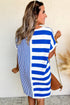 Stripe Mixed Printed Short Sleeve Shift Mini T Shirt Dress