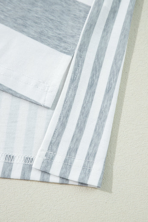 Stripe Mixed Printed Short Sleeve Shift Mini T Shirt Dress