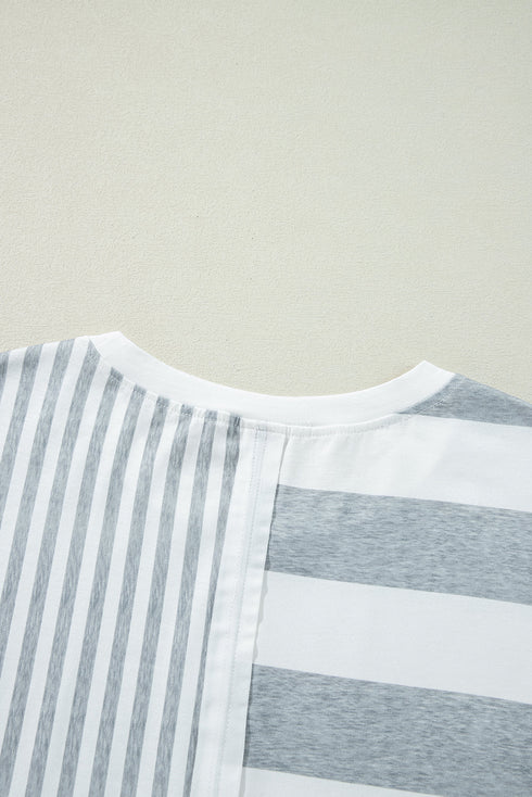 Stripe Mixed Printed Short Sleeve Shift Mini T Shirt Dress