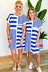 Stripe Mixed Printed Short Sleeve Shift Mini T Shirt Dress