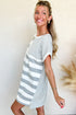 Stripe Mixed Printed Short Sleeve Shift Mini T Shirt Dress