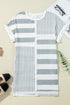 Stripe Mixed Printed Short Sleeve Shift Mini T Shirt Dress