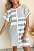 Stripe Mixed Printed Short Sleeve Shift Mini T Shirt Dress