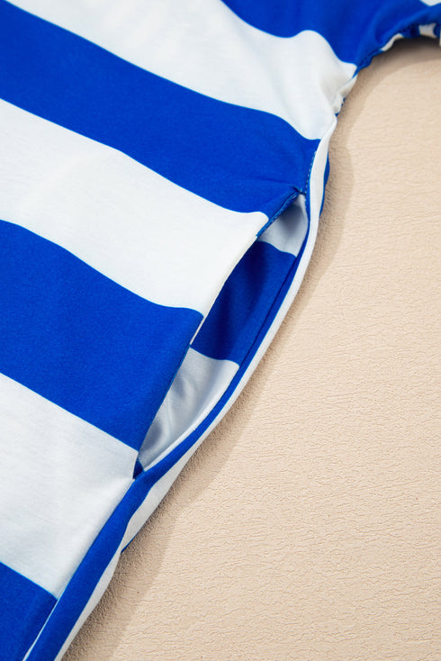 Stripe Mixed Printed Short Sleeve Shift Mini T Shirt Dress