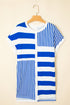 Stripe Mixed Printed Short Sleeve Shift Mini T Shirt Dress