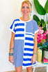 Stripe Mixed Printed Short Sleeve Shift Mini T Shirt Dress