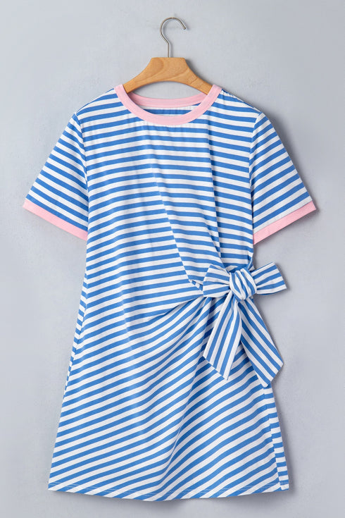 Stripe Nautical Tie Contrast Trim T Shirt Mini Dress