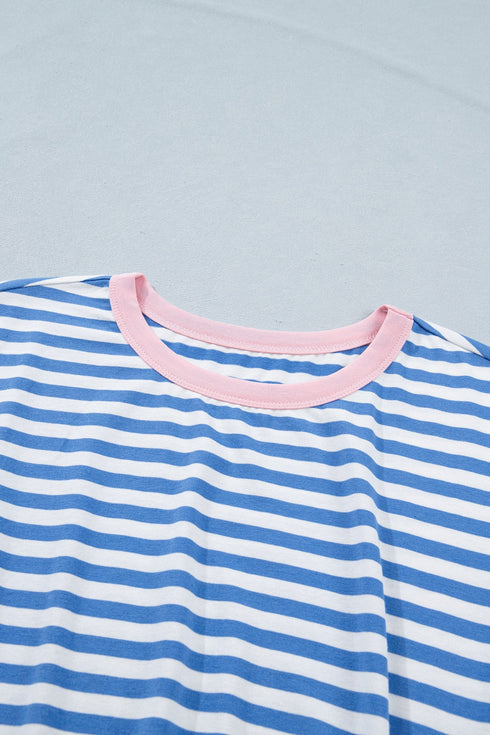 Stripe Nautical Tie Contrast Trim T Shirt Mini Dress