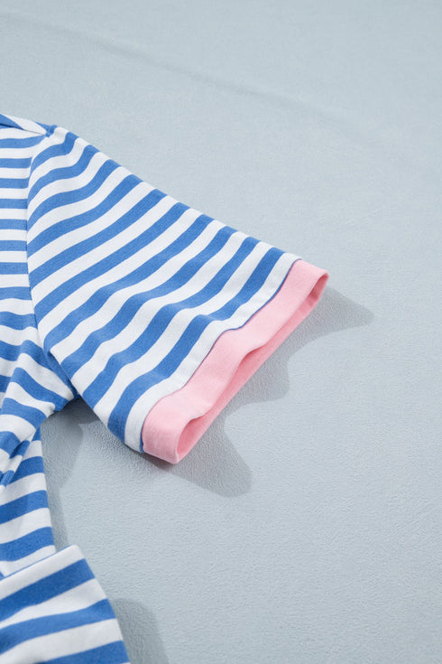 Stripe Nautical Tie Contrast Trim T Shirt Mini Dress