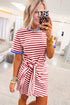 Stripe Nautical Tie Contrast Trim T Shirt Mini Dress