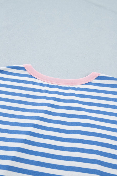 Stripe Nautical Tie Contrast Trim T Shirt Mini Dress