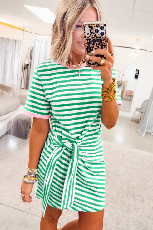 Stripe Nautical Tie Contrast Trim T Shirt Mini Dress
