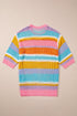 Stripe Open Knit Patch Pocket Short Sleeve Plus Size Sweater