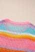 Stripe Open Knit Patch Pocket Short Sleeve Plus Size Sweater