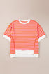 Stripe Oversized Contrast Trim Exposed Seam High Low T Shirt
