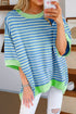 Stripe Oversized Contrast Trim Exposed Seam High Low T Shirt