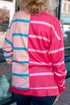 Stripe Patchwork Crewneck Plus Size Long Sleeve Top