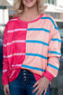 Stripe Patchwork Crewneck Plus Size Long Sleeve Top